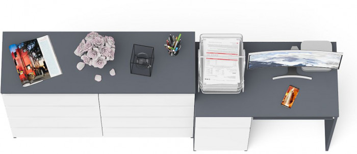 Мори Стол компьютерный МС-1 левый + Комод МК1200.8, цвет графит/белый, ШхГхВ 210,4х50х94 см., выдвижной ящик слева, НЕ универсальная сборка