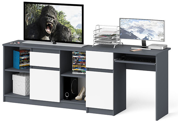 Мори Стол компьютерный МС-1 левый + Тумба МТВ1204.1, цвет графит/белый, ШхГхВ 210,4х50х76,6 см., выдвижной ящик слева, НЕ универсальная сборка
