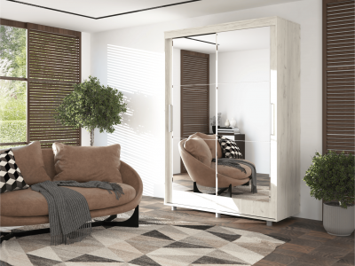 Шкаф-купе Комфорт 12 Прайм с прямыми зеркалами 1500 (Дуб Крафт белый)