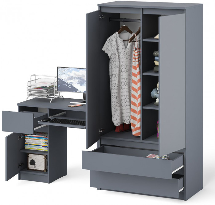 Мори компьютерный стол МС-1 левый + Шкаф МШ900.1, графит