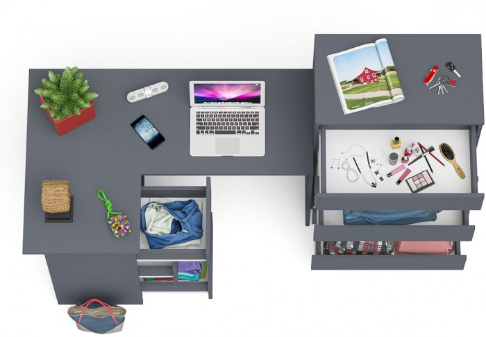 Мори компьютерный стол МС-16 левый + Комод МК700.5, графит