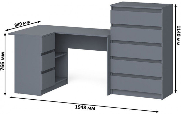 Мори компьютерный стол МС-16 левый + Комод МК700.5, графит