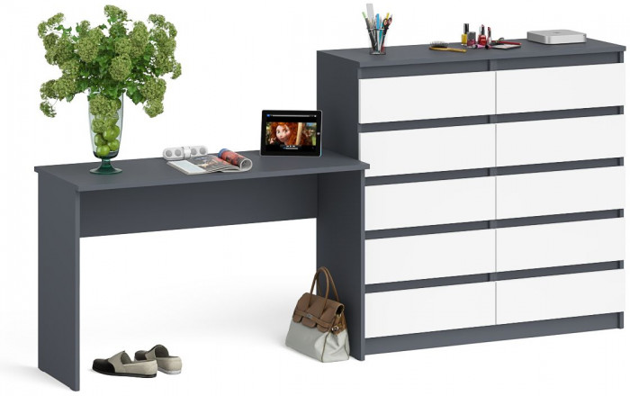 Мори письменный стол МСП1200.1 + Комод МК1200.10, графит/белый