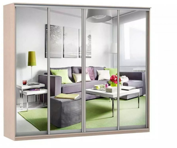 Шкаф купе Модерн 2362х450 4-х дверный 3-х секционный зеркальный ясень