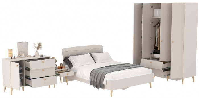 Афина Спальня 30-1400, цвет кашемир серый, сп.м. 1400х2000 мм., б/м, основание есть - фанера