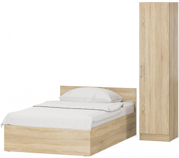 Кровать с ящиками 1200 + Пенал Стандарт, цвет дуб сонома, ШхГхВ 123,5х203,5х70 + 45х52х200 см., сп.м. 1200х2000 мм., без матраса, основание есть