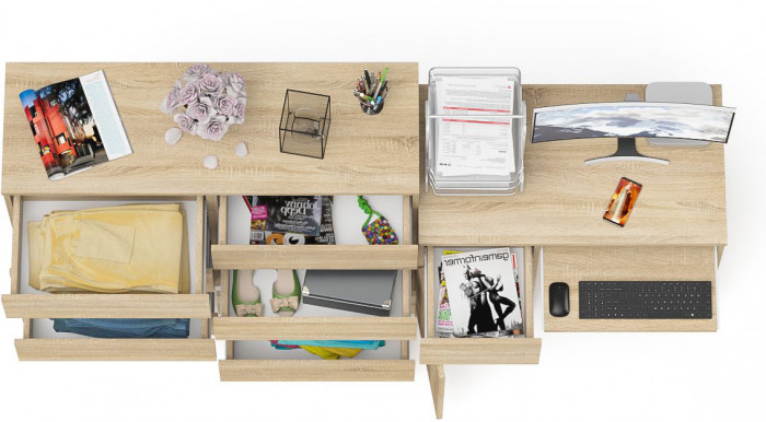 Мори Стол компьютерный МС-1 левый + Комод МК1200.8, цвет дуб сонома, ШхГхВ 210,4х50х94 см., выдвижной ящик слева, НЕ универсальная сборка