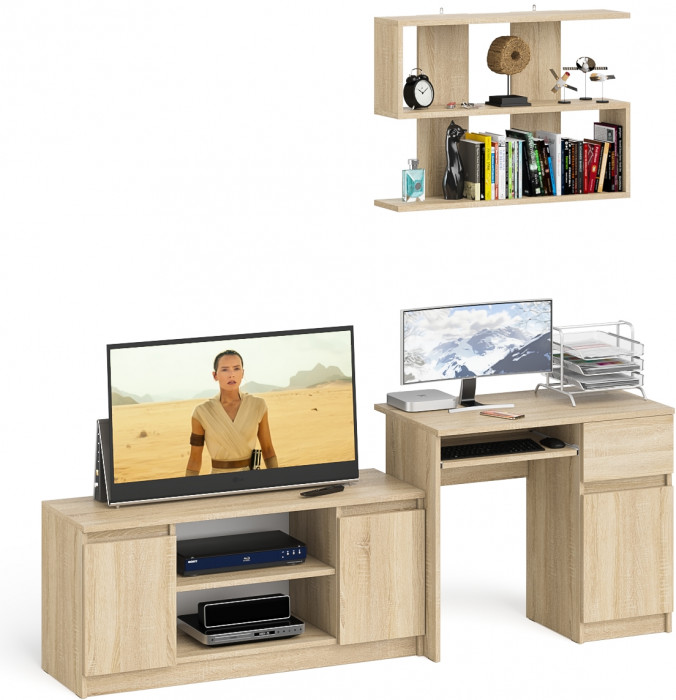 Мори Стол компьютерный МС-1 правый + Тумба МТВ1200.1 + Полка 900, цвет дуб сонома, ШхГхВ 210,4х50х209,6 см., НЕ универсальная сборка