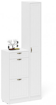 Прихожая П-6 Компоновка № 22, цвет белая шагрень/фасады МДФ белое дерево фрезеровка прованс, ШхГхВ 80х35х210 см., универсальная сборка