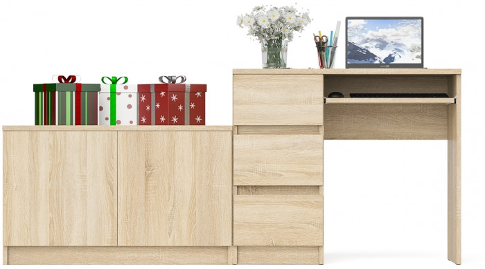 Мори Стол компьютерный МС-6 левый + Тумба МА900.1, цвет дуб сонома, ШхГхВ 180,4х50,4х76,6 см., выдвижные ящики слева, НЕ универсальная сборка