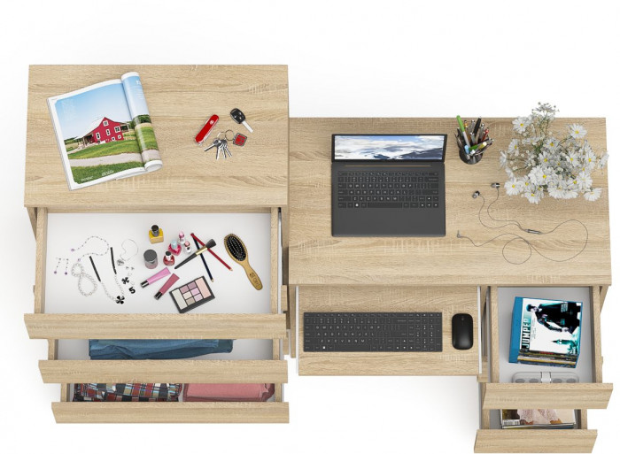 Мори Стол компьютерный МС-6 правый + Комод МК700.5, цвет дуб сонома, ШхГхВ 160,4х50х114 см., выдвижные ящики справа, НЕ универсальная сборка