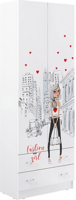 Вега NEW Girl Шкаф двухстворчатый (Белый / Белый глянец)