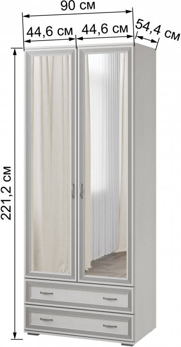 Ливорно Шкаф 2-х ств. с зеркалом ЛШ-23 ясень анкор светлый патина серебро