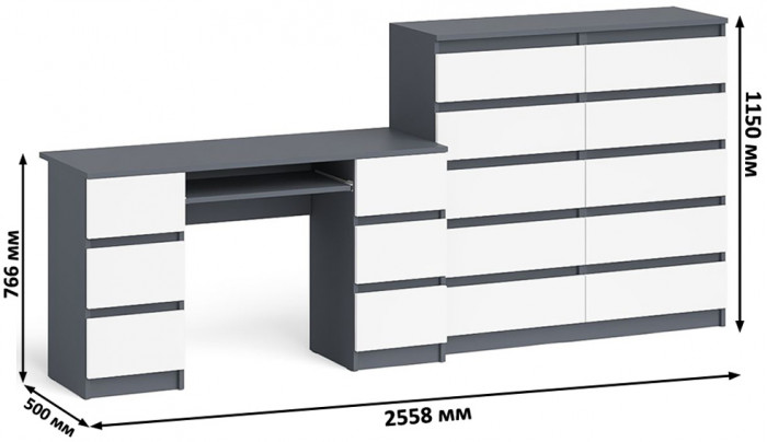 Мори компьютерный стол МС-2 + Комод МК1200.10, графит/белый