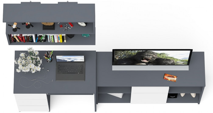 Мори компьютерный стол МС-6 левый + Тумба МТВ1204.1 + Полка 900, графит/белый