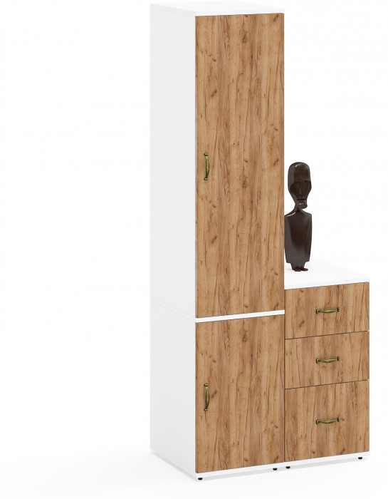 Лидер-8 Пенал МД 23Б + Тумба МД 3.16, цвет белый шагрень/крафт золото, ШхГхВ 80х50х190 см., универсальная сборка