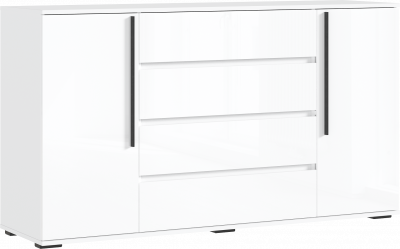 Норд Комод 2 двери 4 ящика (1600), Белый глянец/Белый