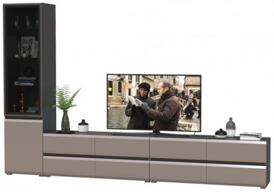 Сидней Комплектация № 129, цвет корпус: антрацит/фасады: МДФ веллюто капучино, ШхГхВ 309,8х41,3х205,2 см., универсальня сборка