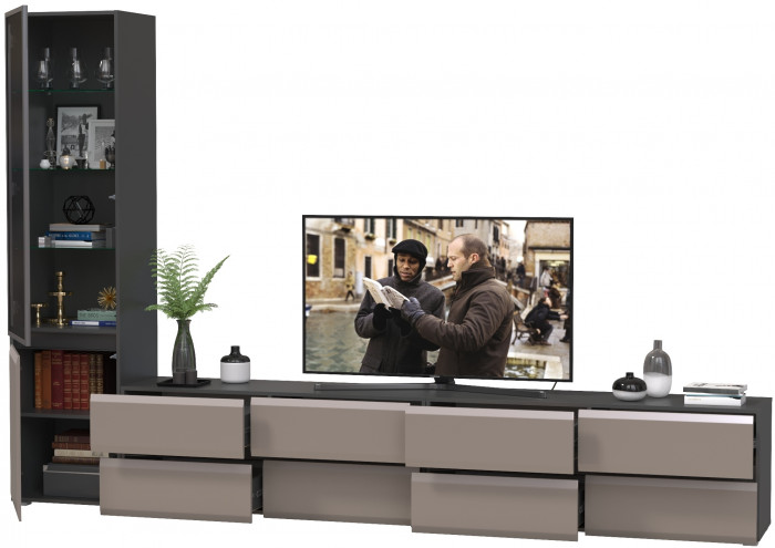 Сидней Комплектация № 129, цвет корпус: антрацит/фасады: МДФ веллюто капучино, ШхГхВ 309,8х41,3х205,2 см., универсальня сборка