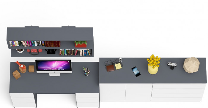 Мори компьютерный стол МС-2 + Комод МК1600.1 + Полка 1200, графит/белый