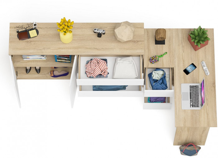 Мори Стол компьютерный МС-16 левый + Комод МК1600.1, цвет дуб сонома/белый, ШхГхВ 284,8х84,9х94 см., выдвижные ящики слев, НЕ универсальная сборкаа