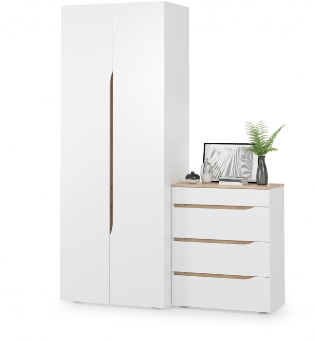 Муссон 13.198 Шкаф двухстворчатый + 13.97 Комод, белый/дуб эндгрейн элегантный