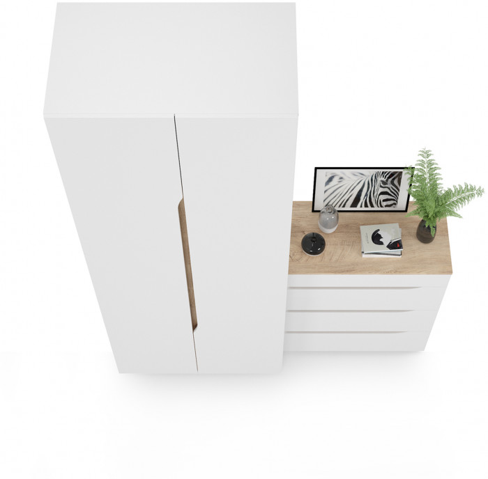 Муссон 13.198 Шкаф двухстворчатый + 13.97 Комод, белый/дуб эндгрейн элегантный