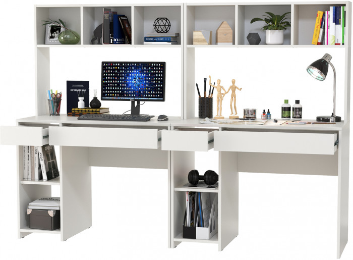 компьютерный стол Комфорт 12.77F + компьютерный стол Комфорт 12.77F, белый шагрень