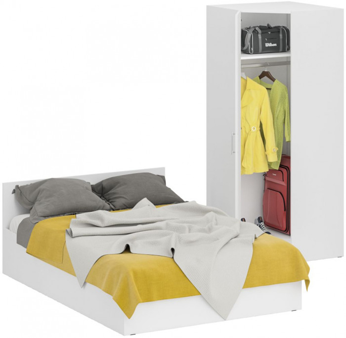 Кровать 1400 + угловой шкаф Стандарт, белый