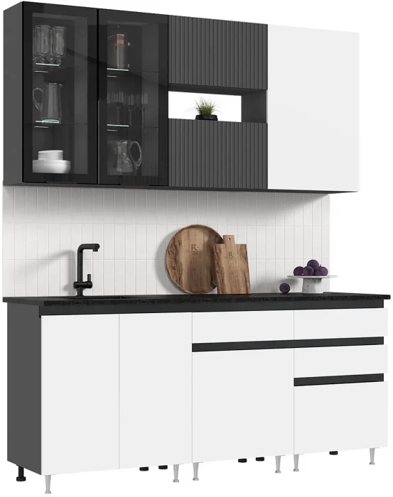 Кухня Техно-6 2,0м Графит/Белый снег софт/Графит софт