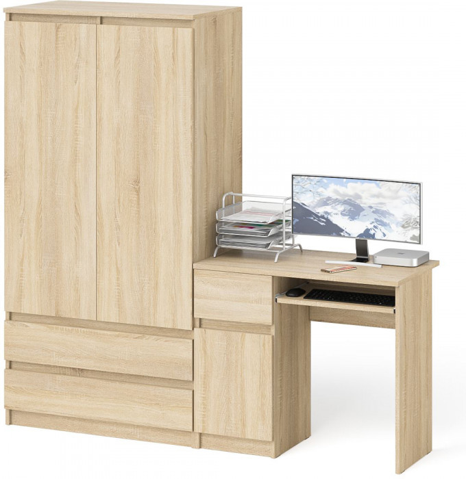 Мори компьютерный стол МС-1 левый + Шкаф МШ900.1, дуб сонома