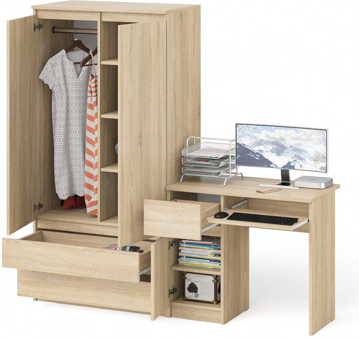 Мори компьютерный стол МС-1 левый + Шкаф МШ900.1, дуб сонома