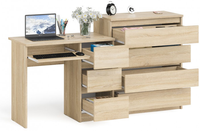 Мори компьютерный стол МС-6 правый + Комод МК800.4, дуб сонома