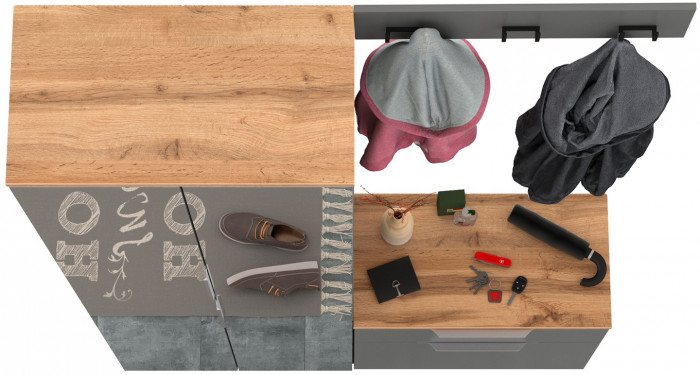 Октава Прихожая 11, серый графит/дуб крафт золотой/фасады МДФ серый графит