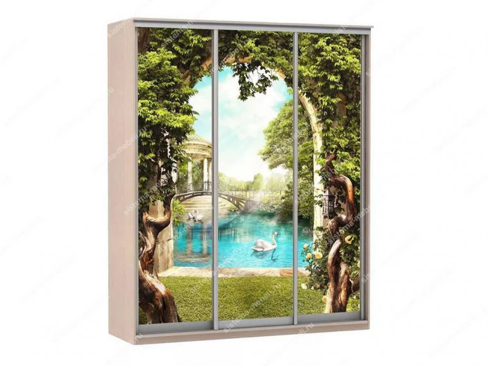 Шкаф купе Модерн 1776х450 3-х дверный 2-х секционный фотопечать №3 ясень