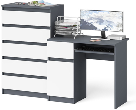 Мори компьютерный стол МС-1 левый + Комод МК700.5, графит/белый