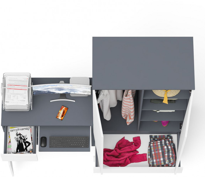 Мори компьютерный стол МС-1 левый + Шкаф МШ900.1, графит/белый