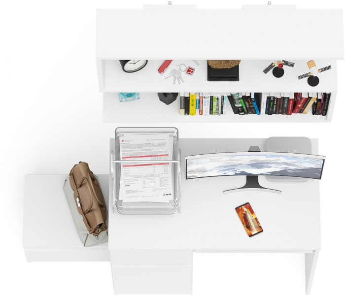 Мори Стол компьютерный МС-1 левый + Тумба ТМП400.1 + Полка 900, цвет белый, ШхГхВ 130,4х50х209,6 см., НЕ универсальная сборка
