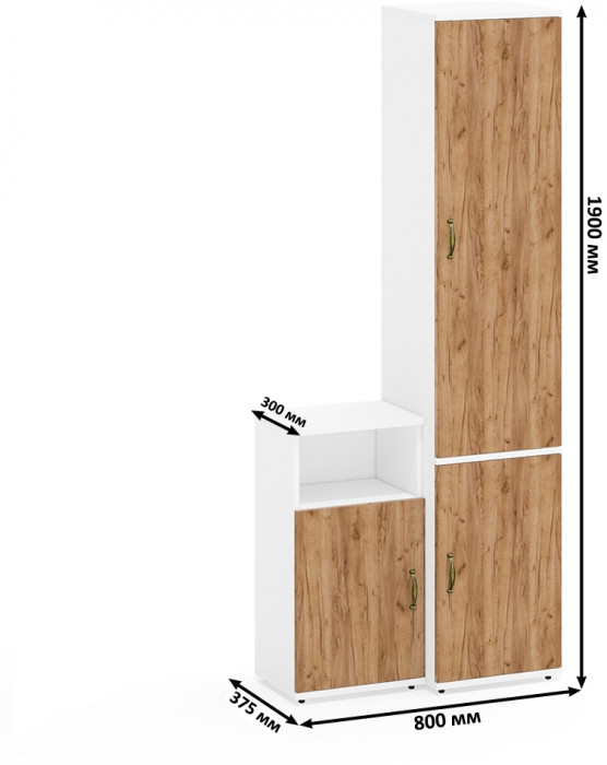 Лидер-8 Пенал МД 21Б + Тумба МД 3.15, цвет белый шагрень/крафт золото, ШхГхВ 80х37,5х190 см., универсальная сборка