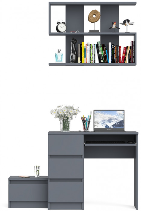 Мори компьютерный стол МС-6 левый + Тумба ТМП400.1 + Полка 900, графит