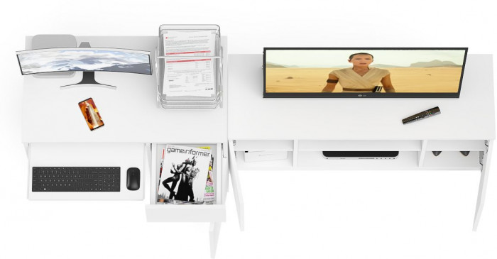 Мори Стол компьютерный МС-1 правый + Тумба МТВ1200.1, цвет белый, ШхГхВ 210,4х50х76,6 см., выдвижной ящик справа, НЕ универсальная сборка