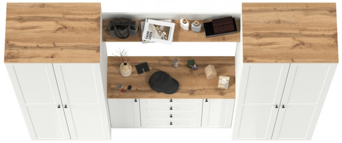 Остин Прихожая 73, белый шагрень/дуб крафт золотой