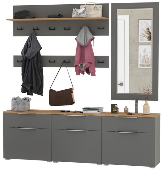 Октава Прихожая 41, цвет серый графит/дуб крафт золотой/фасады МДФ серый графит, ШхГхВ 194,7х35,4х197 см., универсальная сборка