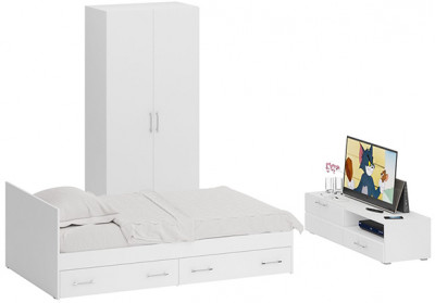 Спальня Стандарт 3-1200Я, белый/фасады ТВ тумбы МДФ белый глянец