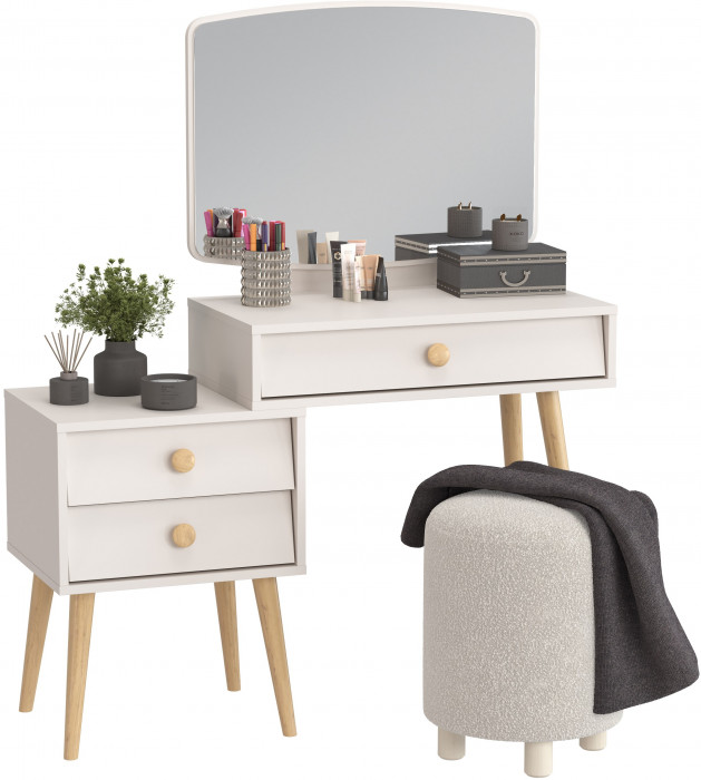 Афина Спальня 4-25901М1к.с. Трюмо + Банкетка 6-5137ТКШсв.серый Марта, кашемир серый/ткань светло-серая