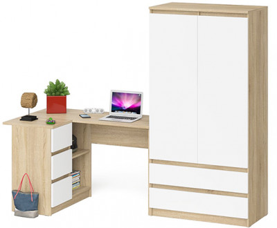 Мори компьютерный стол МС-16 левый + Шкаф МШ900.1, дуб сонома/белый