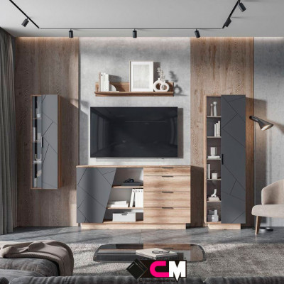 Даллас ПН 01 Пенал закрытый со стеклом (0,598х2,008х0,402) дуб каньон/МДФ софт графит