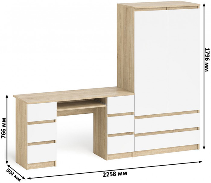 Мори компьютерный стол МС-2 + Шкаф МШ900.1, дуб сонома/белый