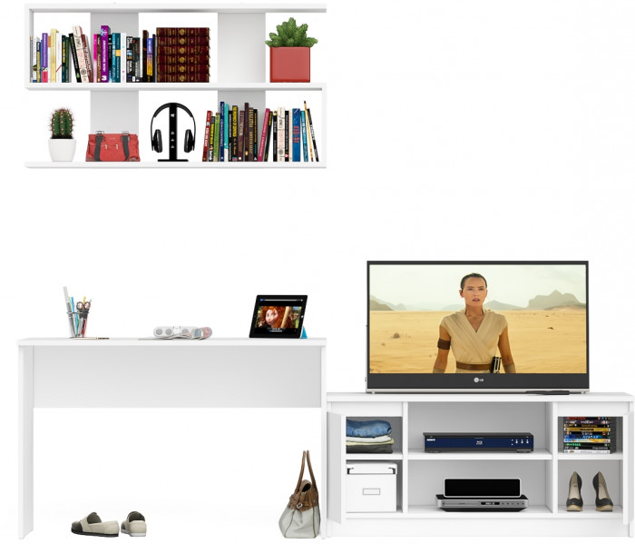 Мори письменный стол МСП1200.1 + Тумба МТВ1200.1 + Полка 1200, белый