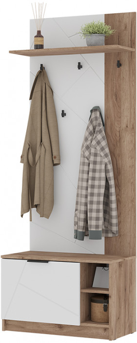 ОРЕГОН ПР 01 Прихожая (800х2100х400) Фасад МДФ БЕЛЫЙ СУПЕРМАТ,ДУБ КРАФТ ТАБАЧНЫЙ/Корпус ДУБ КРАФТ ТАБАЧНЫЙ